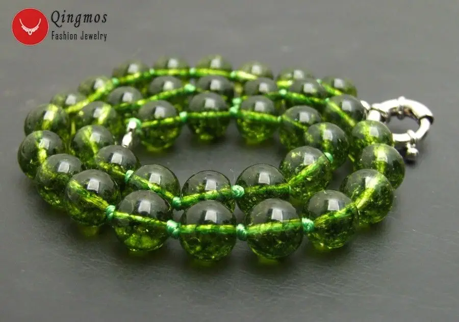 Qingmos Natural Peridot Stone Necklace for Women with 10mm Round Green Peridot Chokers Necklace Fine Jewelry 17