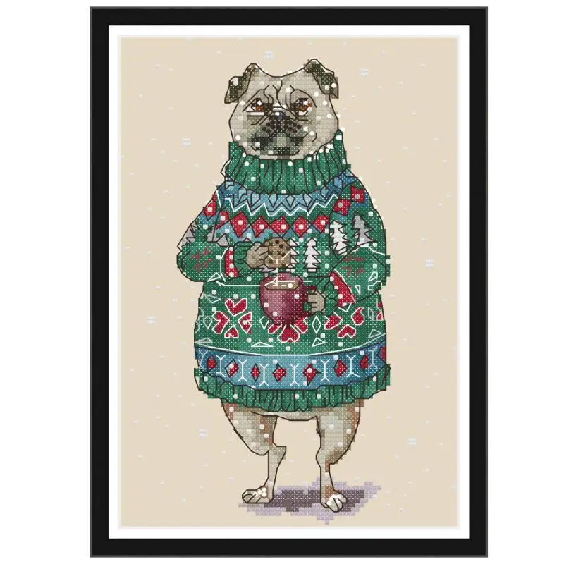 

Dog Drinks Coffee DIY Handmade Needlework Counted 14CT Printed Cross Stitch Embroidery Kit Set Home Decoration