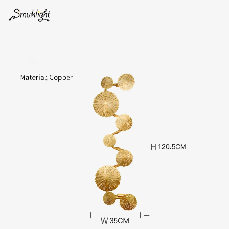 Скандинавский золотой лотос лист настенный светильник Ретро настенный светильник все медные настенные бра для промышленного декора прикроватные светильники для спальни - Цвет абажура: Dia W35cmxH120cm