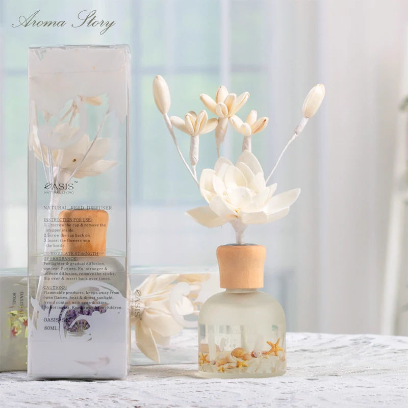 

3pcs/lot 80ml Reed Diffuser with Sola Flower, Wooden Cap and Decaled Glass Bottle 6 Scents 6*6*20cm Rose/Ocean/Jasmine/Rose,etc