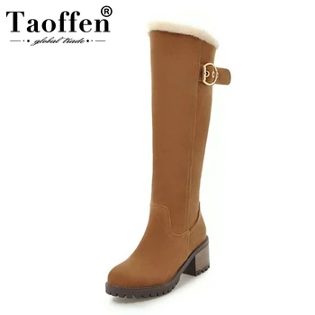 

Taoffen Women High Heel Snow Boots Warm Plush Fur Winter Shoes Women's Knee High Boots Fashion Platform Footwaer Size 34-43