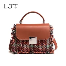 

LJT Brand Crossbody Bags For Women 2018 Winter Luxury Handbags Designer Woollen hit color Hardware Lock Mini Handbags and Purse