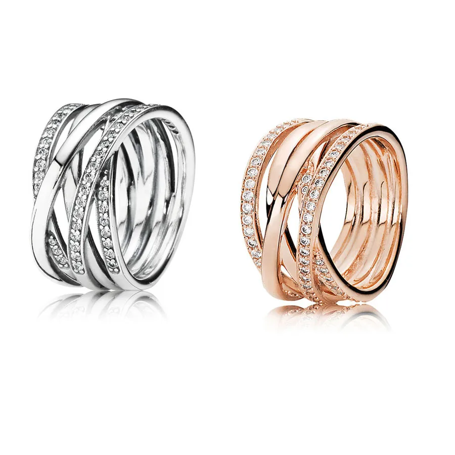 

2018 Spring New 100% 925 Silver Eternity Entwined Silver Rose gold Ring Original panqiou Ring For women Charm DIY Jewelry