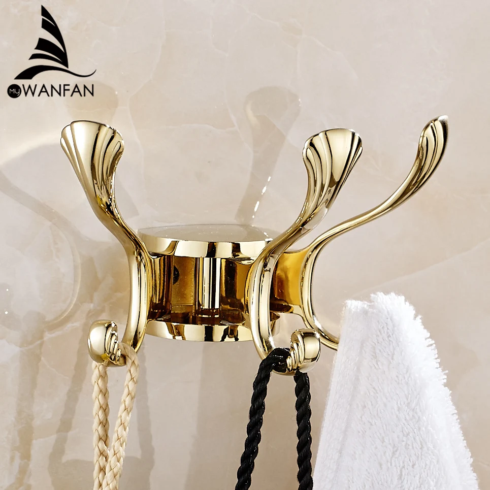Robe Hooks Europe Rotation Three Hooks Gold Wall Clothes Rack Cloth