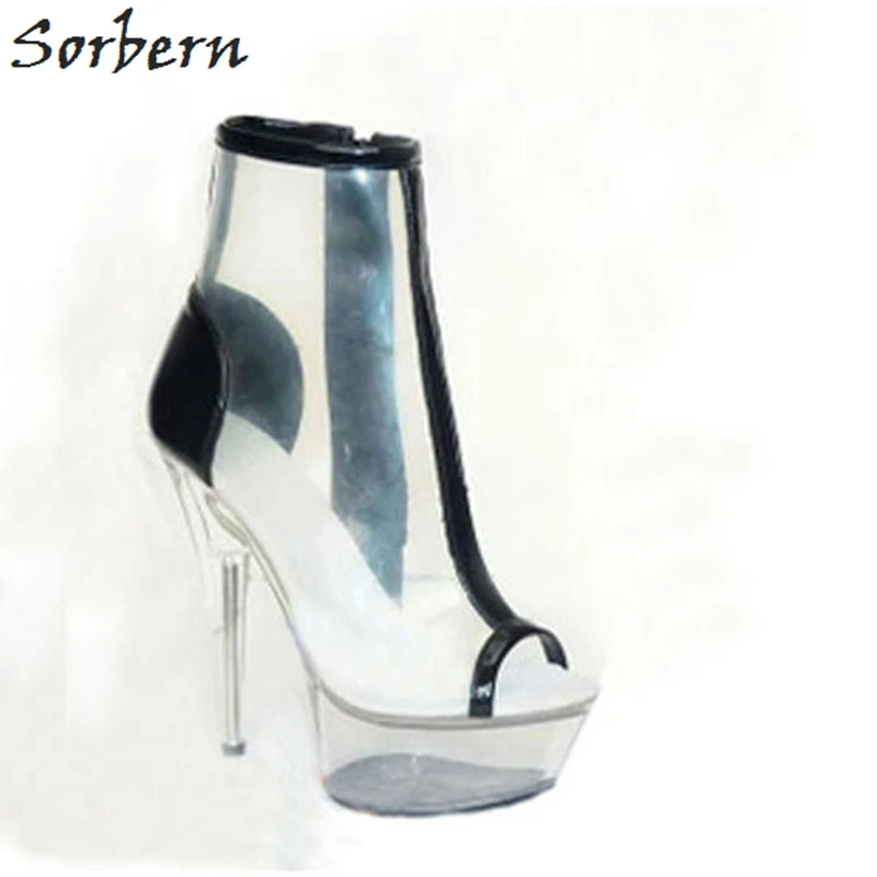 

Sorbern Pvc Mixed Colors Ankle Boots Clear Spike Super High Heels Platform Side Zipper Designer Fashion Shoes Women Boots