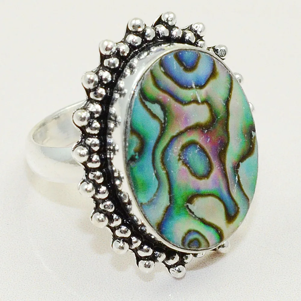 

Abalone Shell Ring Silver Overlay over Copper , Size: 7, R0622