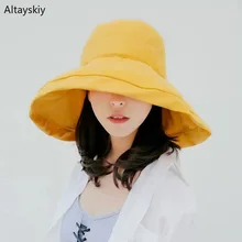 Женские головные уборы с широкими полями, солнцезащитный крем, летняя, однотонная, элегантная, женская, Рыбацкая шляпа, корейский стиль, универсальная, для отдыха, модная, ретро, шик