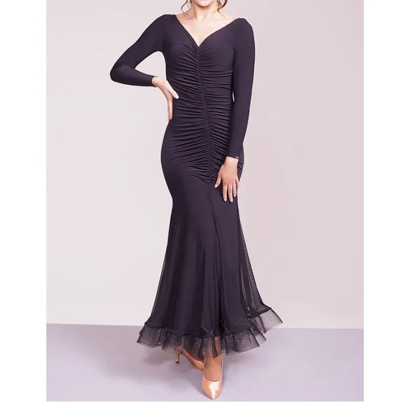 

Ballroom dance dress Long sleeved fish bone Modern dance long skirt ballroom dance competition ballroom standard dance dresse