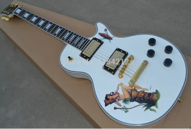 Cheap Guitar Custom Shop LP Electric Guitar in White with Ebony Fretboard and Golden Hardware For Sale