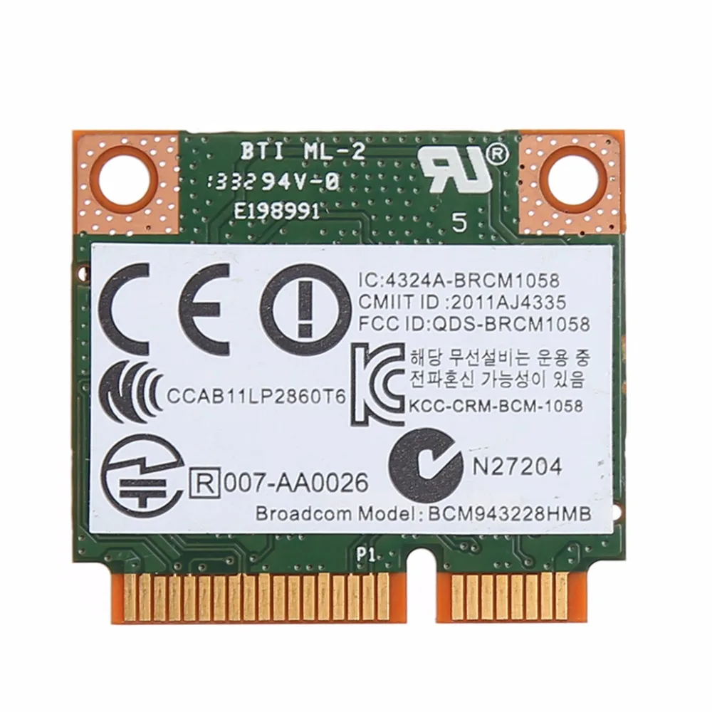 Dual Band 2.4+5G 300M 802.11a/b/g/n WiFi Bluetooth 4.0 Wireless Half Mini PCI-E Card For HP BCM943228HMB SPS 718451-001