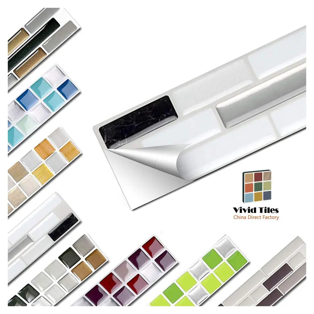

Vividtiles 6-Sheet Self Adhsive DIY Decor Vinyl Wallpaper 3D Peel and Stick Square Mosaic mother of pearl backsplash Tiles