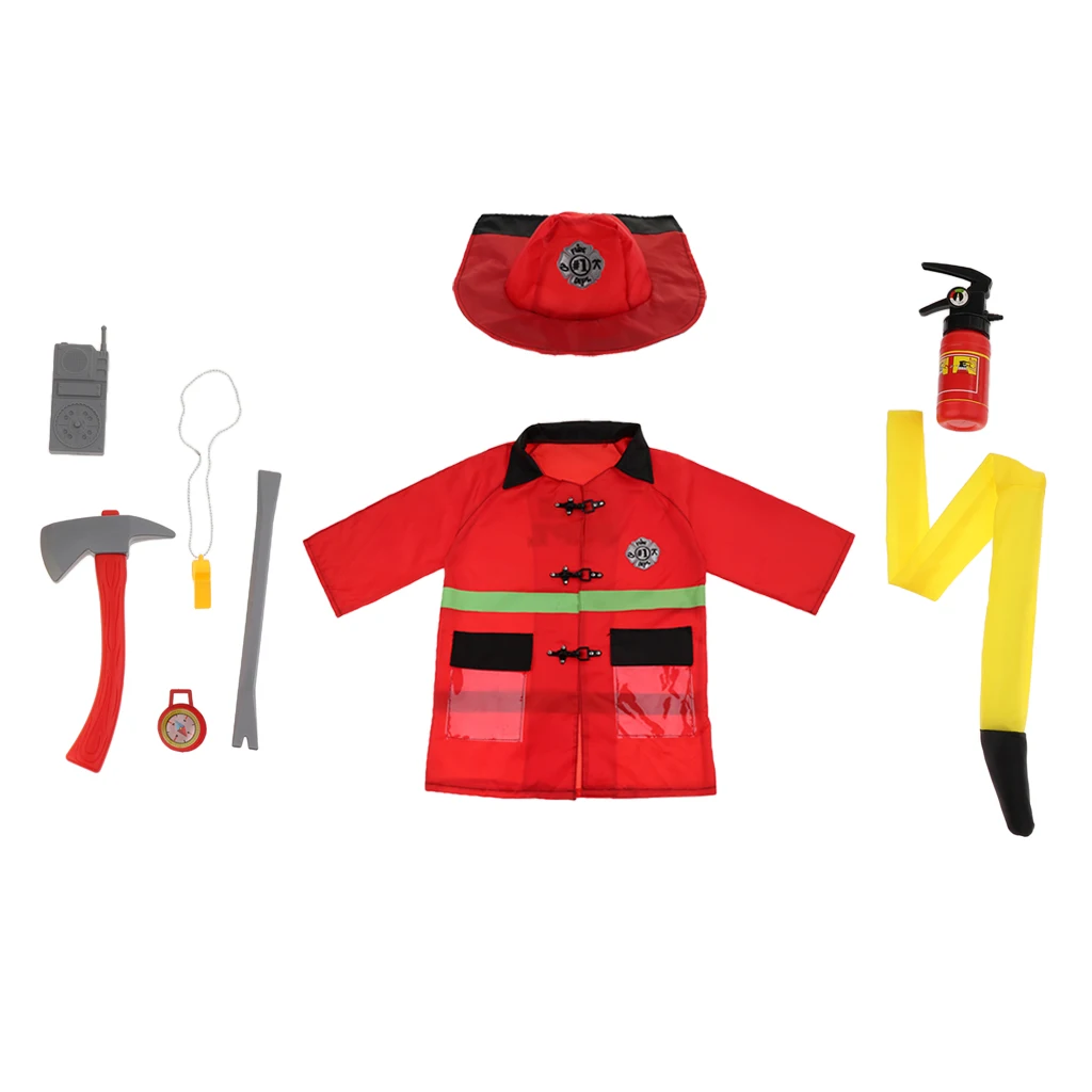 Children Fire Chief Role Play Costume Halloween Cosplay Megaphone Tools 10 Pieces Set Kids Dress Up Toy