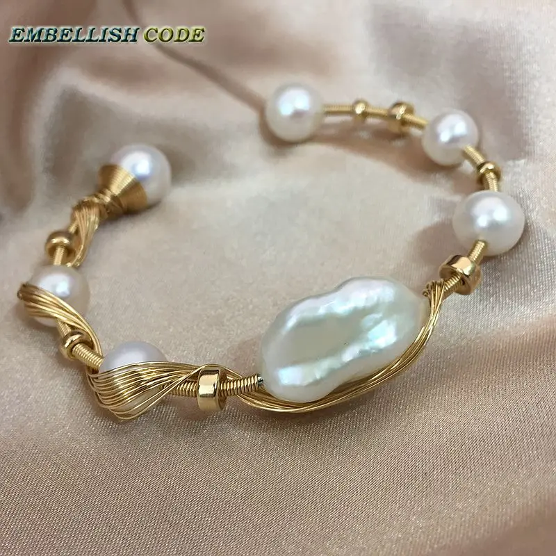 

NEW Gold With Pearls Hand Made Baroque Pearl Bracelet Designer Pieces