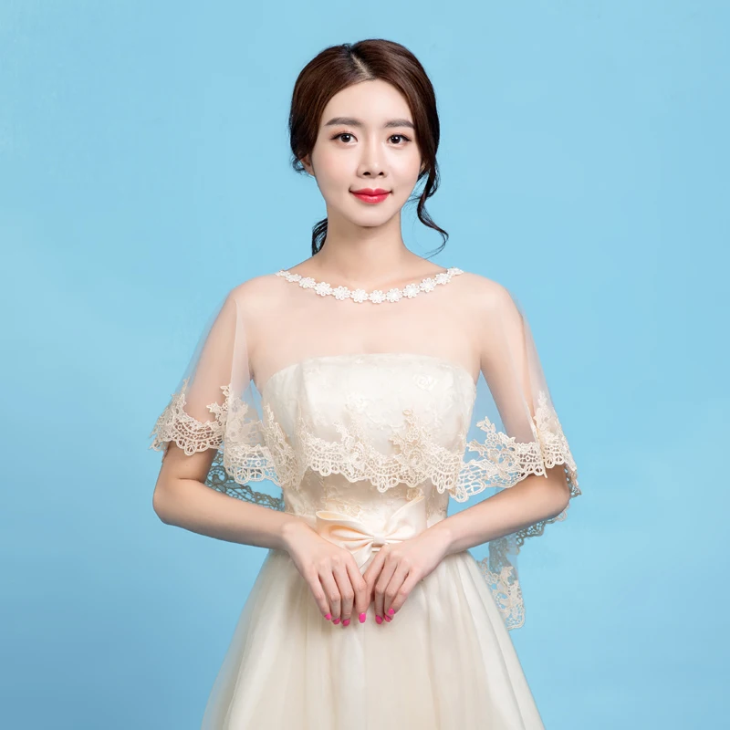 Walk Beside You Champagne Wedding Boleros Lace Bridal Wraps Women Shrug Etole Mariage Cape Party Cloak Chaquetas Mujer 2019 New Walk Beside You Champagne Wedding Boleros Lace Bridal Wraps Women Shrug Etole Mariage Cape Party Cloak Chaquetas Mujer 2019 New