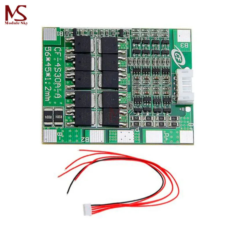 

4S 30A 14.8V Li-ion Lithium 18650 Battery BMS Packs PCB Protection Board Module Balance Integrated Circuits With Wire 45x56X3mm