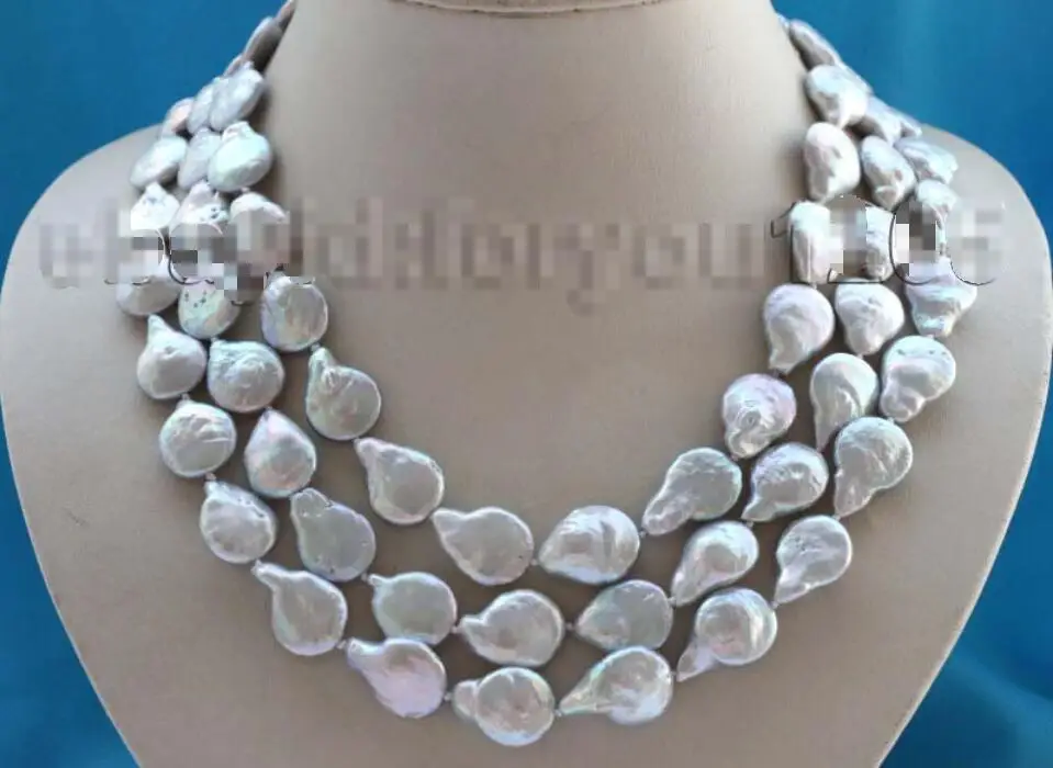 

Free shipping hot sale Women Bridal Wedding Jewelry >>17-18-19" Natural 14x20mm Gray Coin Pearl Necklace 925silver clasp