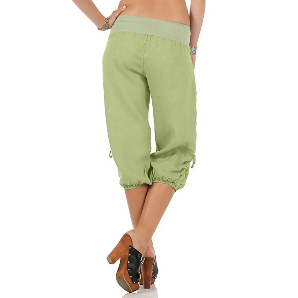 Женские брюки, женские летние штаны с эластичным поясом и карманами, Мешковатые Капри, женские джоггеры