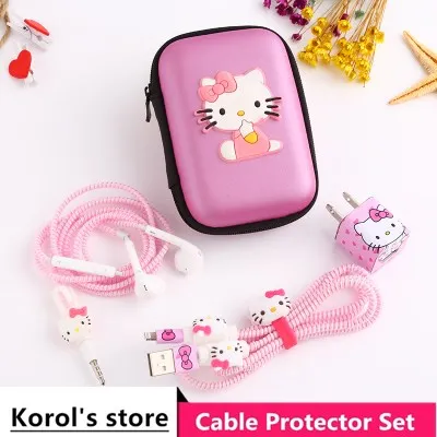 Cute Cartoon USB font b Cable b font Earphone Protector Set With Earphone Box font b