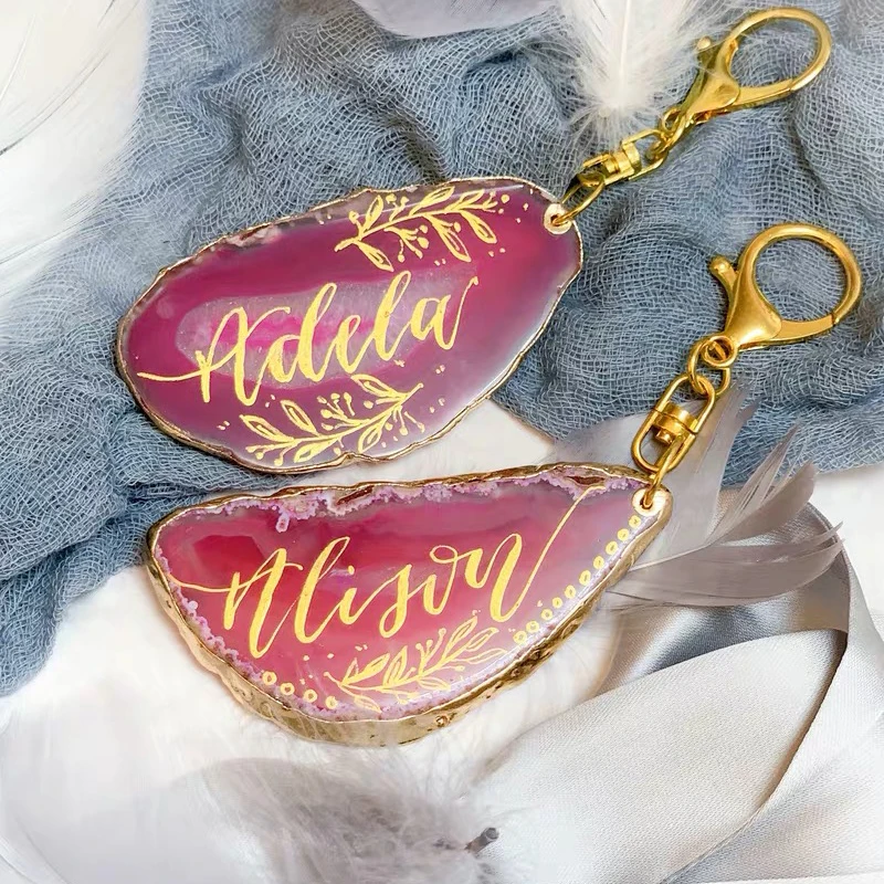 

60pcs Unique Customized agate Wedding favors Bride to be Bridesmaid gift party table decorations personalized keychain gifts