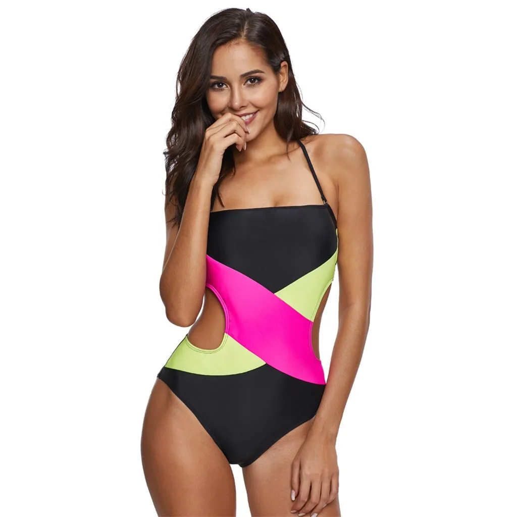 

Liva girl 2019 Plus size women's bikini sexy stitching strap swimsuit color block swimsuit beachwear free shipping 3.19