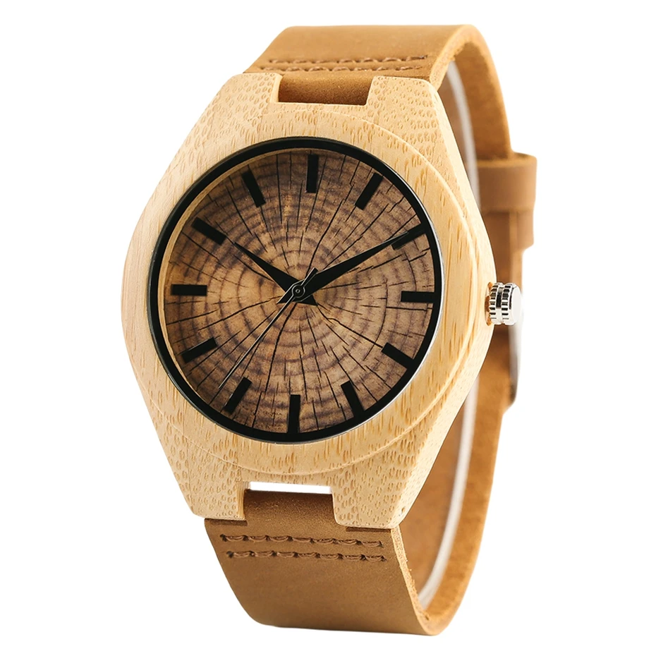 Retro Watch Men's Crafts Wooden Circle Quartz Watches Trendy Wood Pile Growth Ring Genuine Leather Masculino Relogio de Madeira (3)