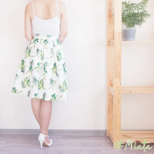 Женская юбка до колена с цветочным принтом, летняя, осенняя, зеленая, белая, винтажное бальное платье, плиссированная повседневная юбка, юбки средней длины с высокой талией