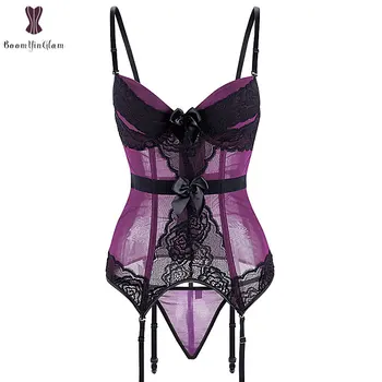 

Sexy Lingerie Women Underwear Fish Boned Waist Trainer Transparent Sleepwear Corset Shoulder Strape Lingeries Purple Blue Black