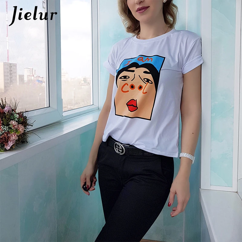 Женская футболка с надписью Jielur черно белая в Корейском стиле I am Cool