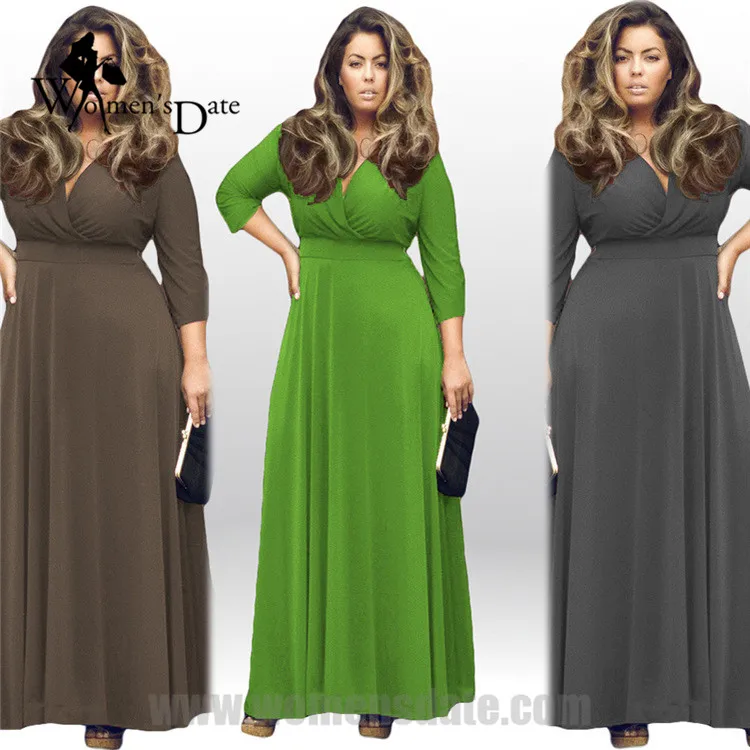 WomensDate 2017 Весна Женщины Sexy Глубокий V Шеи 3/4 Рукавом Баски Dress Ночной Клуб 7 цвет Plus