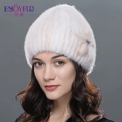 09 ENJOYFUR, женские зимние меховые шапки, меховая шапка из натуральной норки, толстая, теплая, модная, вязанная меховая шапка, женские шапки хорошего качества - Цвет: 09