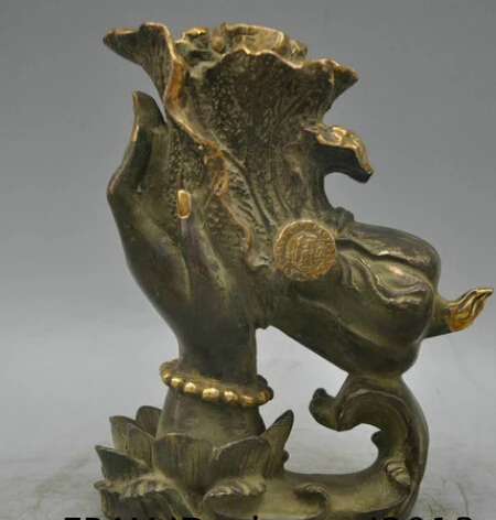 

9" Buddhism Bronze Copper Bergamot Chinese Cabbage Wealth Sculpture Statue