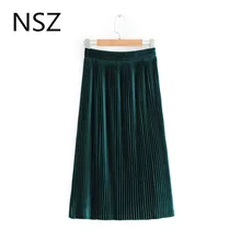 Женская бархатная плиссированная юбка, эластичная талия, боковая молния, дизайн по колено, велюровая юбка, Женская Повседневная Свободная юбка, Faldas Mujer