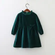 Детское весеннее хлопковое платье с бантом для девочек детские осенние Топы с длинными рукавами для маленьких девочек