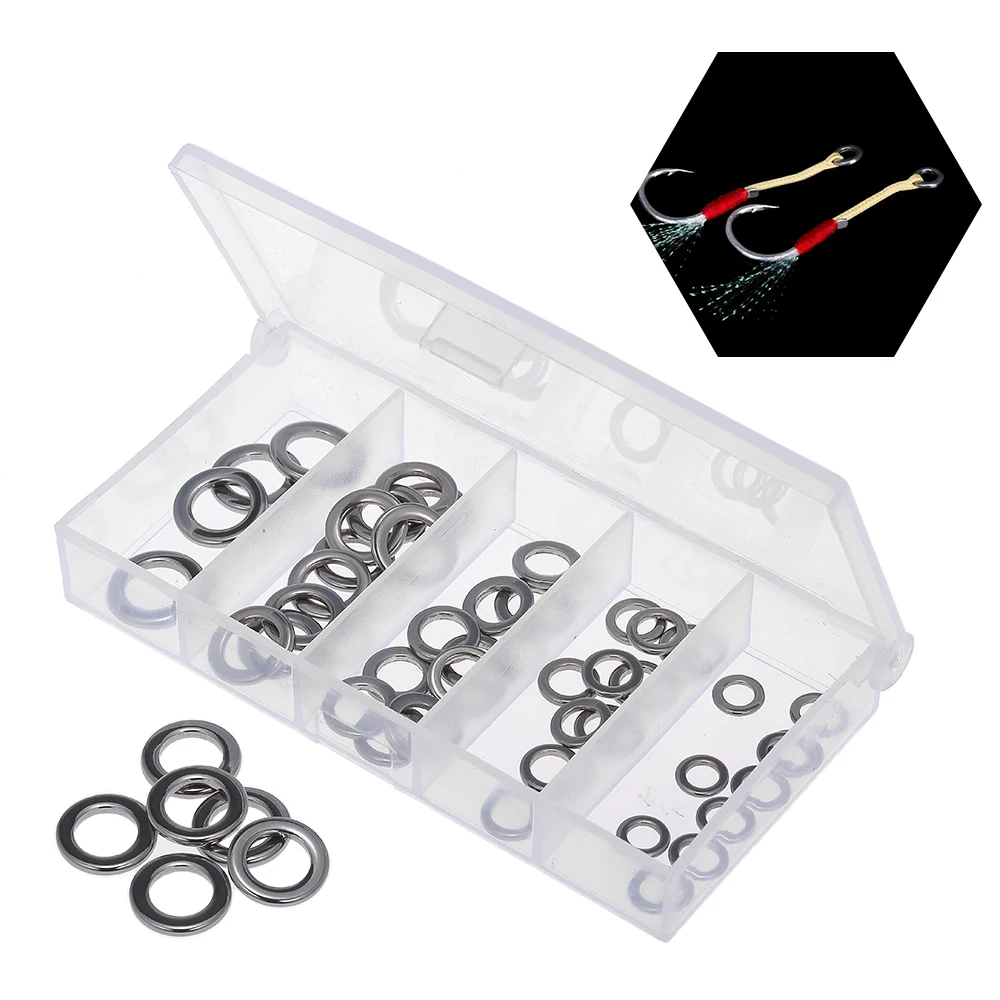 

50PCS Stainless Steel Fishing Rings Crankbait Hard Bait Carp Fishing Round Rig Rings Terminal Tackle Connector with Storage Box