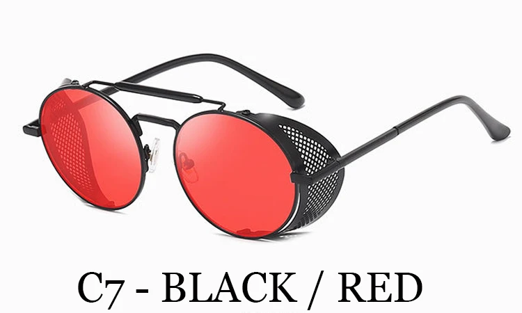 LVVKEE металлические круглые стимпанк Солнцезащитные очки для мужчин и женщин, фирменный дизайн, боковая сетка, стильные очки, Винтажные Солнцезащитные очки, высокое качество, UV400 - Цвет линз: C7
