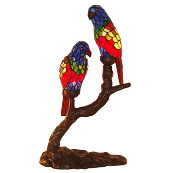 

New Vintage Handmade Colorful Glass Birds Parrots Table Lamp for Foyer Bed Room Bar Apartment Glass Night Light H 56cm 1090