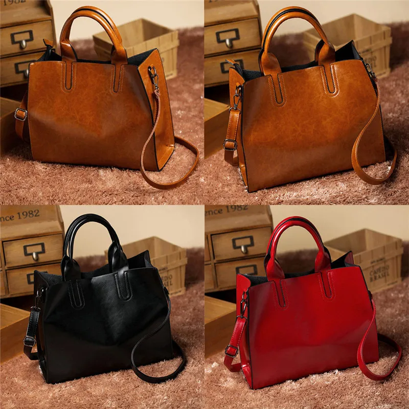 

Hot Sell INS Super Quality Women solid Fashion Casual Canvas Leather Handbag Messenger Shoulder