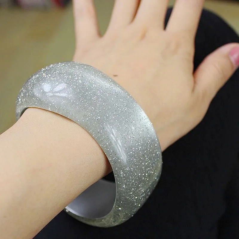 New Bohemian Big Wide Cuff Resin Bangles For Women Large Boho Round