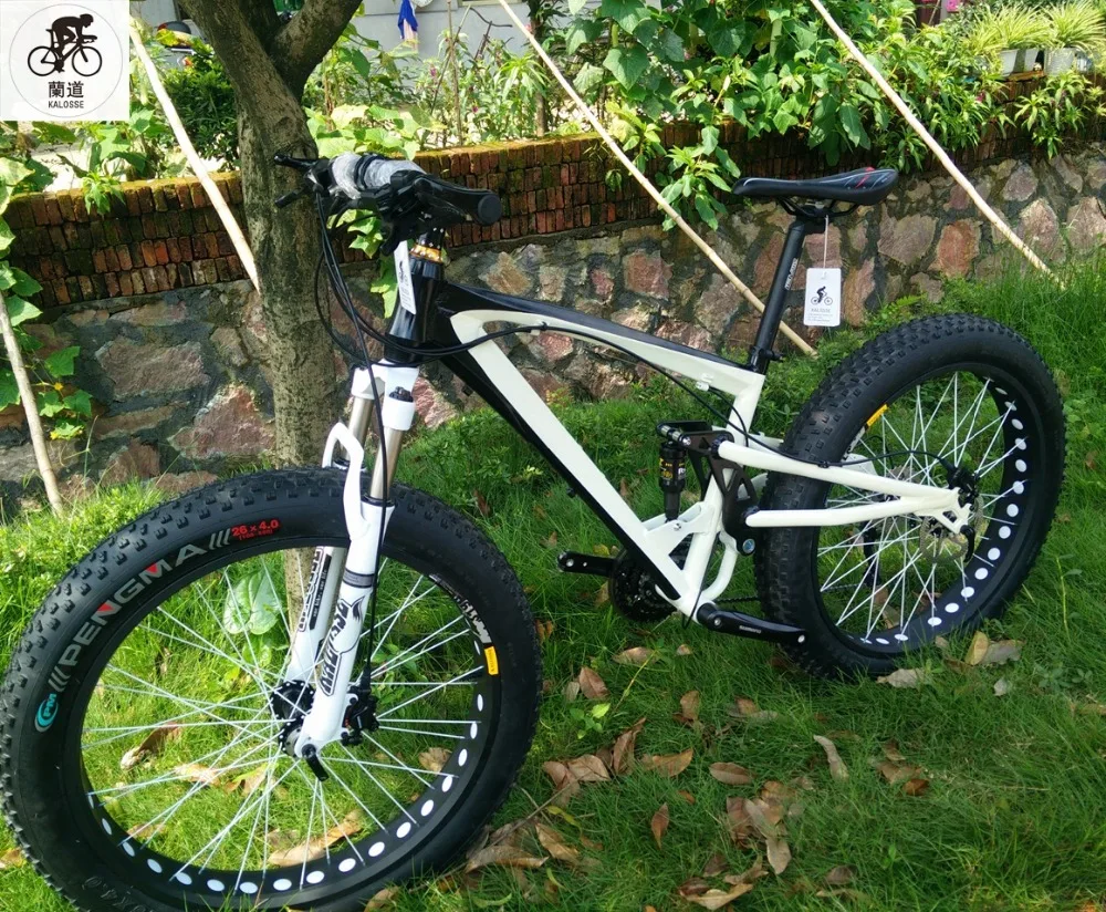 Cheap Kalosse 26*4.0 inch snow bike  Full suspension fat bicycle mountain bike  21/24/27/30 speed 26er   Hydraulic brakes 8