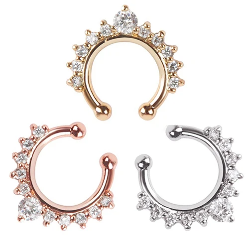 

1Pc Fake Septum Clicker Nose Ring Rhinestone Non Piercing Hanger Clip On Jewelry