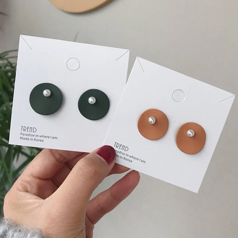 

S925 Needle DarkGreen Orange Irregular Geometric Round Acrylic Pearl Stud Earrings For Women Ladies Korean Fashion Jewelry