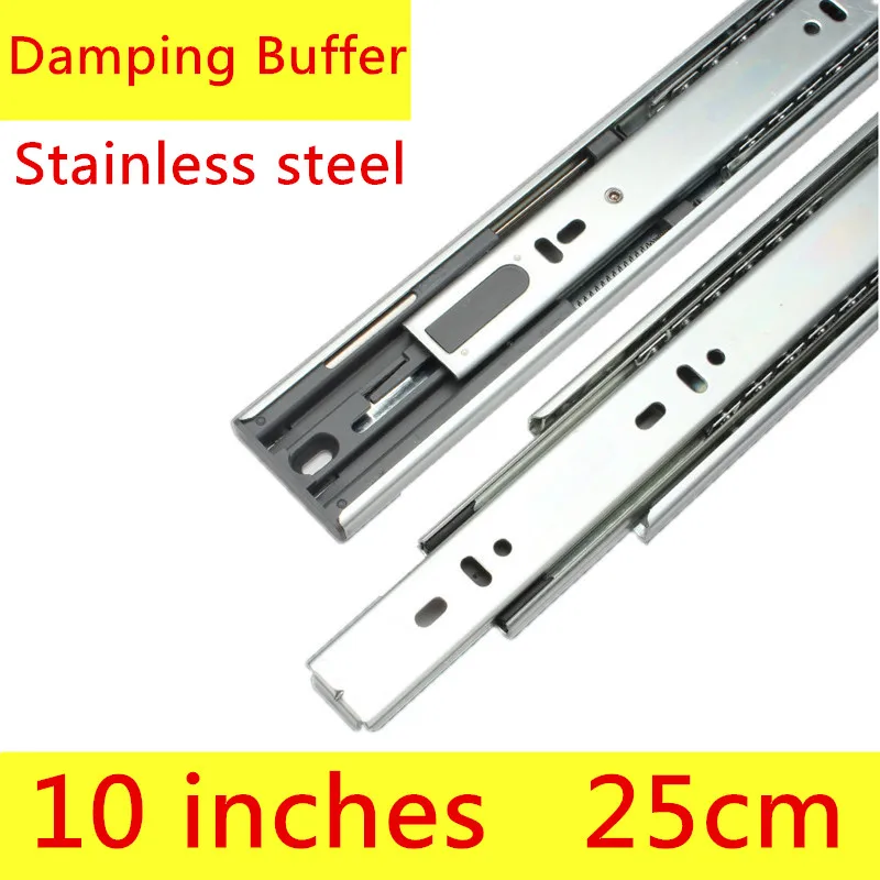 

2 pairs 10 inches 25cm Three Sections Stainless Steel Drawer Track Slide Guide Rail accessories Furniture Slide with Damping