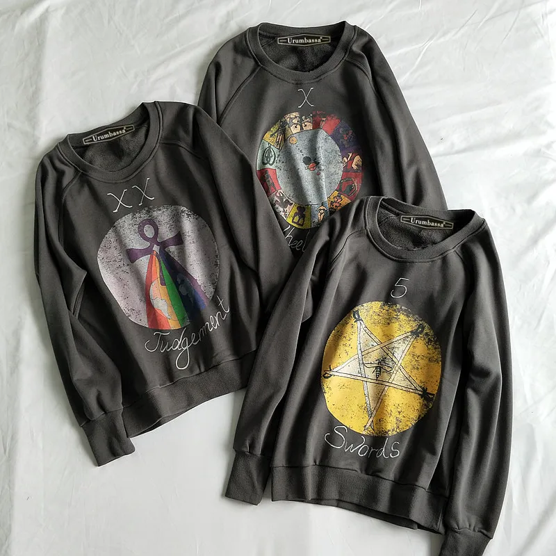 

2019 Spring autumn women's sweatshirts Chic casual loose Tarot print hoodies Top A208