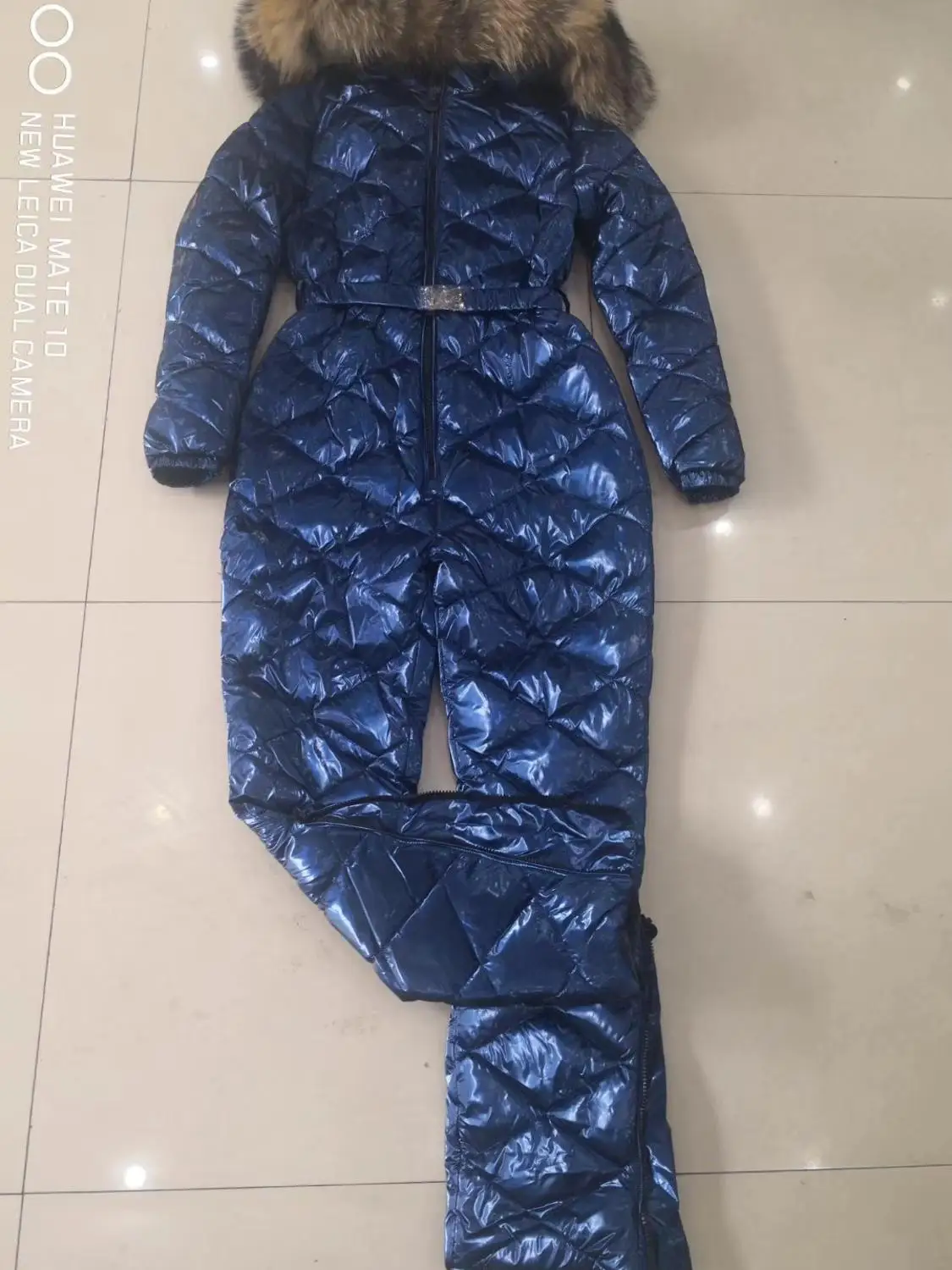Женский комбинезон с натуральным мехом зимний капюшоном Размеры M L XL