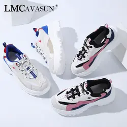 LMCAVASUN/новые женские кроссовки на не сужающемся книзу массивном каблуке, женская повседневная обувь на платформе, парусиновые женские