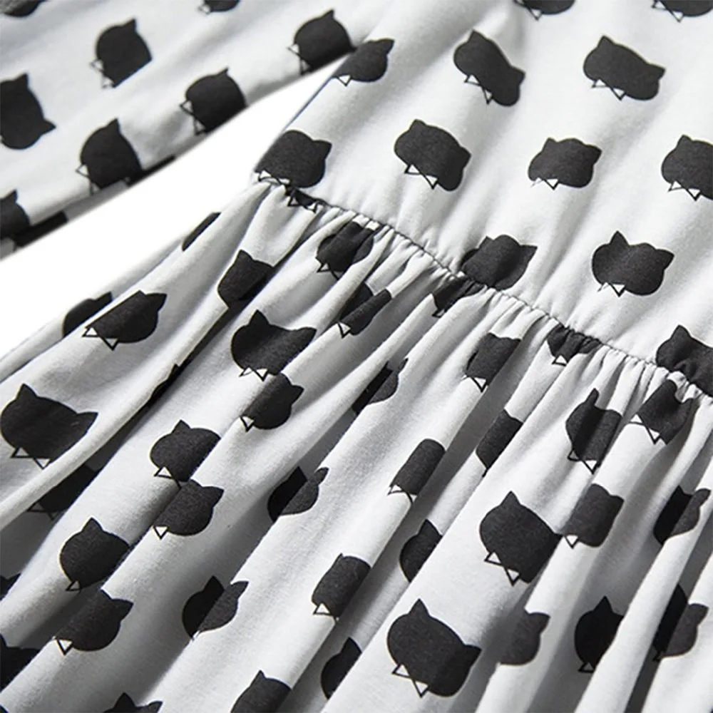 Children-Little-Girl-Dress-Long-Sleeve-Cartoon-Kitten-Black-Cat-Dotted-Kid-School-Dress-Spring-Autumn