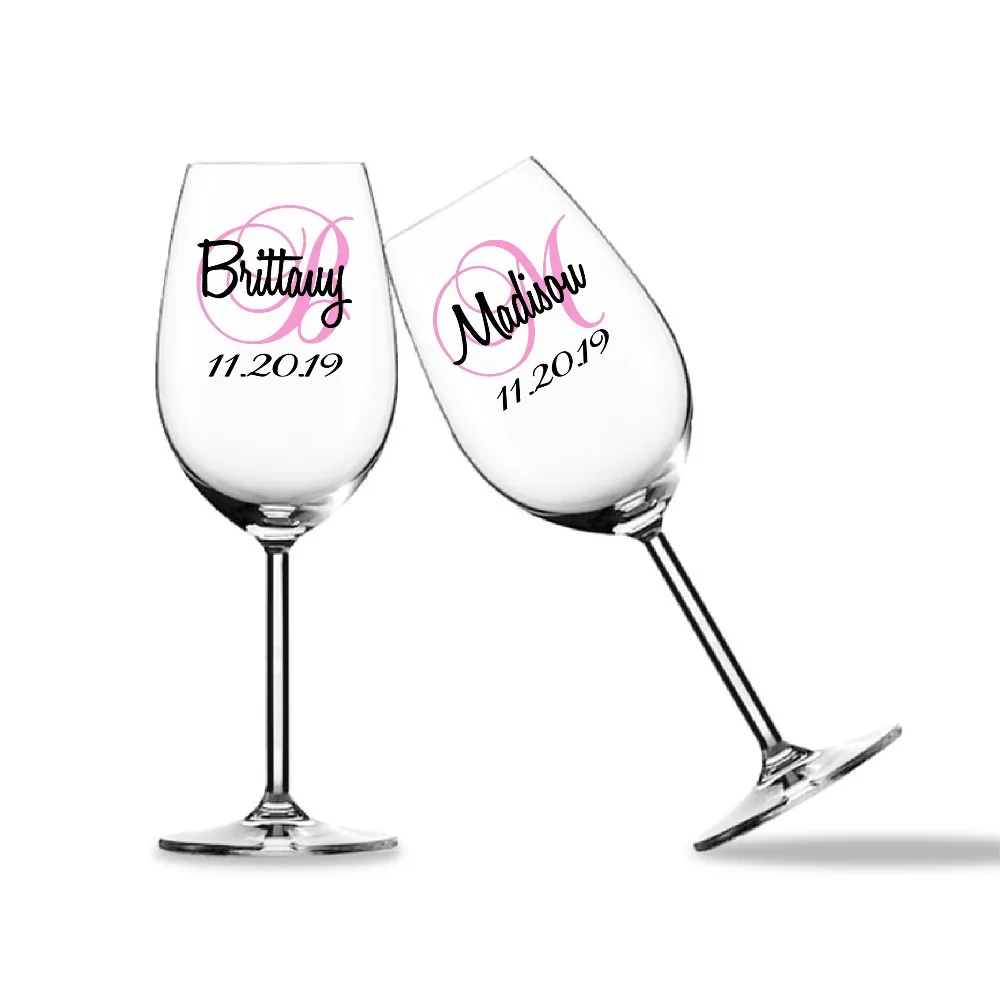 Wedding Bridal Party Vinyl Wine glass decal sticker NAME OR ROLE DIY stickers 