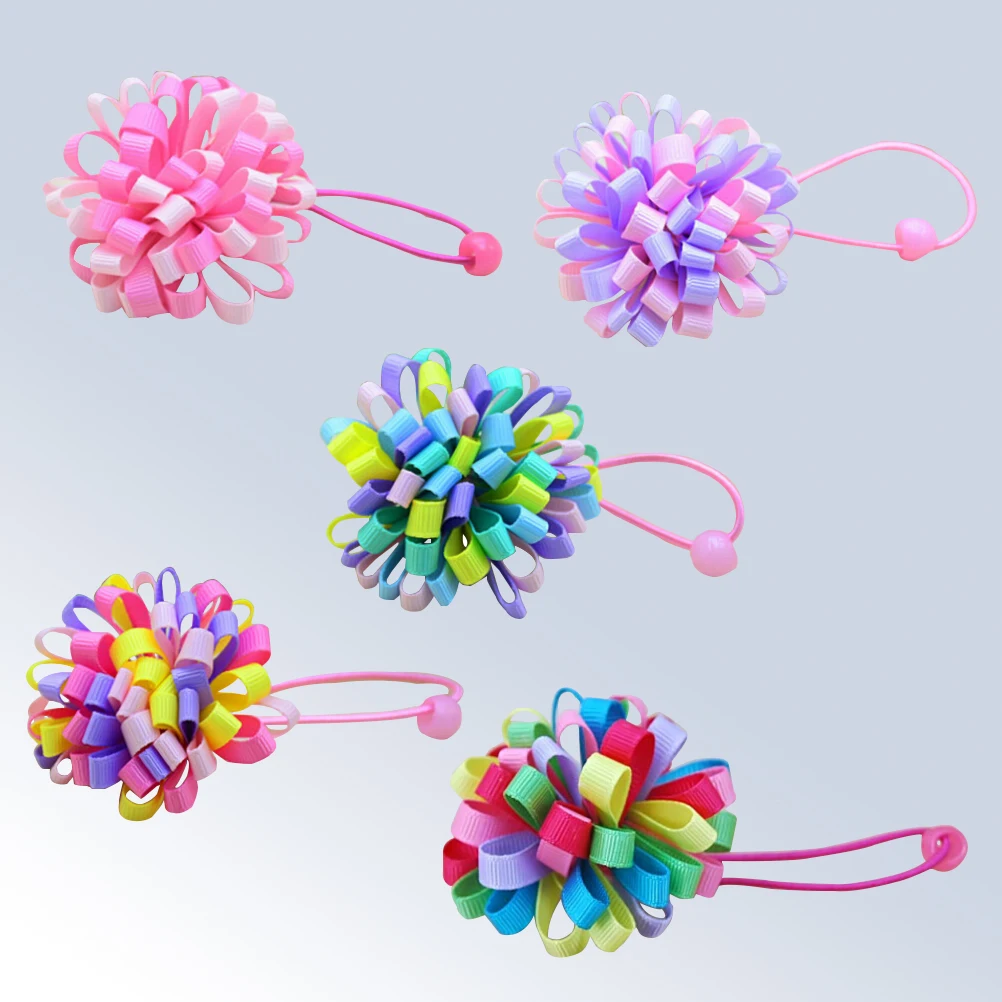 

fashion mixed color Elastic Hair Bands/Hair Clips with half ball with Coloured Ribbonfor Girl 5 colors