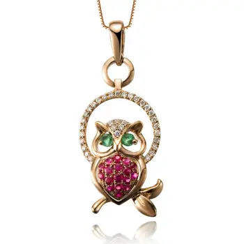 

Animal Pendant GVBORI 18K Gold Ruby gemstone Diamond Necklace Pendant [Owl] Women Wedding Gift Fine Jewelry Valentine