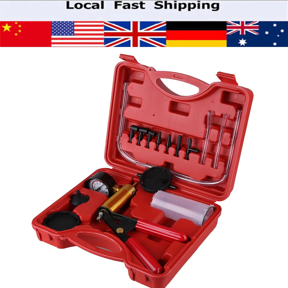 Brake Bleed Kit 15Pcs Hand Held Brake Bleeder Tester Set Bleed Kit Vacuum Pump Tester Set Vacuum Bleeding Test Kits for Car Vehicle Motorbike with Vacuum Gauge Adapter Carrying Case